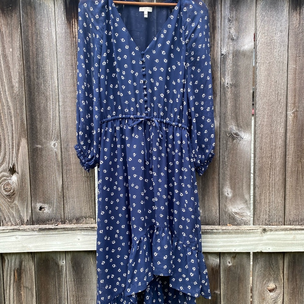 JOIE blue silk dress white flowers size Small